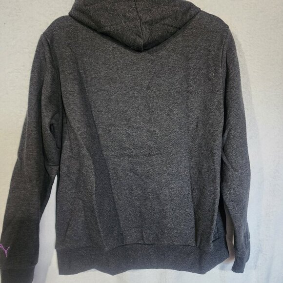 Womens PUMA Essentials Logo Hoodie Sz Lg Purple Gray Fleece Pullover Sweatshirt - Picture 6 of 11